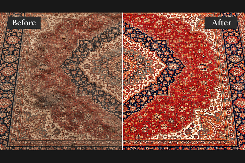 Before and after of a Persian Rug Cleaning